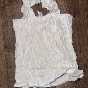 🤍 H&M White Smocked Ruffle Strap Top | XXS | NWT